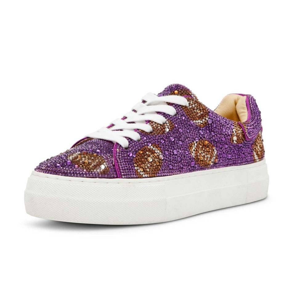Betsey Johnson Sidny Football Sneakers Womens 9 Purple Rhinestone Platform Glam